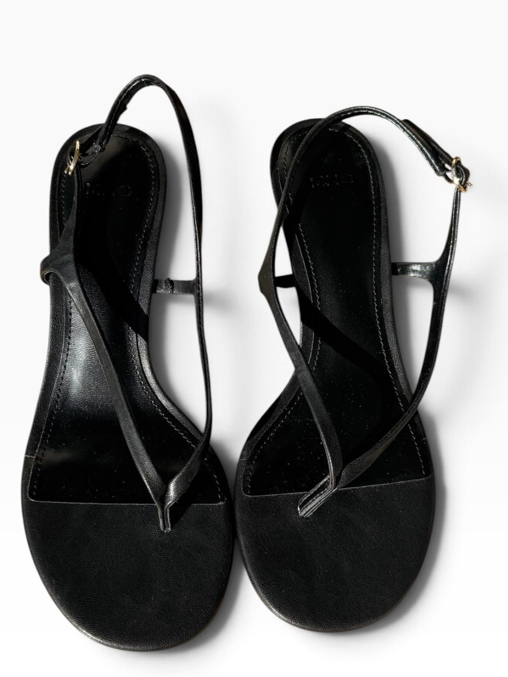 Mango Black Slingback Sandals with Gold Buckle